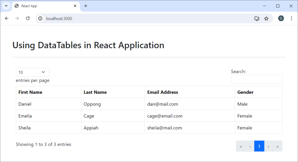 react datatable